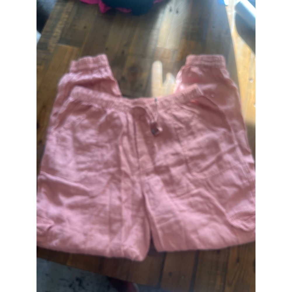 NICOLE MILLER Joggers 100% Linen Cargo Pants Women L Pink Beach Streetwear